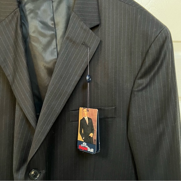 NWT Stafford 100% Wool Mens Black Pinstripe Suit Size 50R - Picture 3 of 14